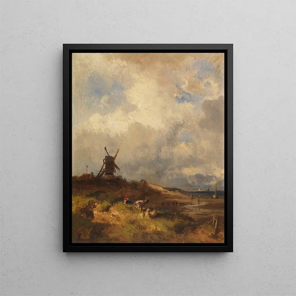 Küstenlandschaft mit Windmühle - Adolf Heinrich Lier — gerahmtes Bild an der Wand
