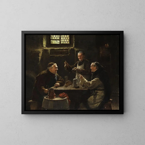 Drei Mönche bei der Abendmesse - Adolf Humborg — gerahmtes Bild an der Wand