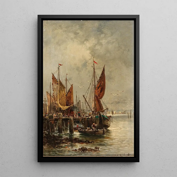 Reproduktion des Gemäldes lebendige Szene im Hafen - Adolf Kaufmann