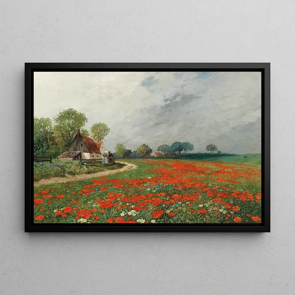 Ein Feld mit Mohnblumen und Gänseblümchen - Adolf Kaufmann — gerahmtes Bild an der Wand