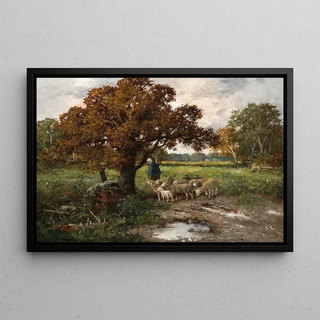 Adolf Kaufmann - A Shepherdess with a Flock of Sheep.webp