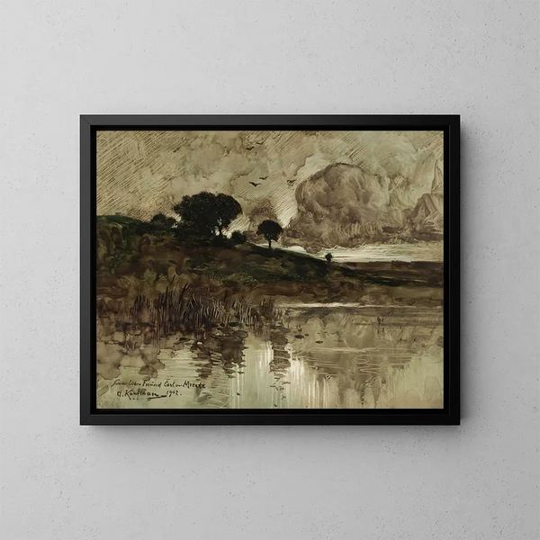 Abendstimmung im Herbst am Seeufer - Adolf Kaufmann — gerahmtes Bild an der Wand