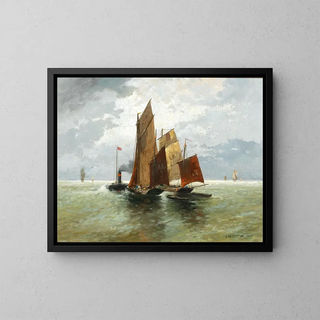 Adolf Kaufmann - Steamboat and Fishing Boats at Sea.webp