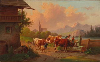 Adolf Nowey - Khe mit Hirte und Hirtin an der Trnke.webp