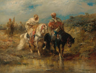 Adolf Schreyer - Horsemen At A Watering Hole.webp