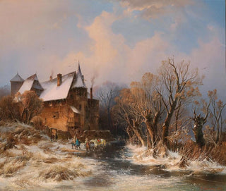 Adolf Stademann - River Landscape In Winter With House And Decorative Figures.webp