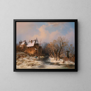 Adolf Stademann - River Landscape in Winter with House and decorative figures (Case Conflict).webp