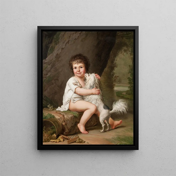 Portrait des jungen Henri Bertholet Campan 1784-1821 mit der Hündin Aline - Adolf Ulrik Wertmüller — gerahmtes Bild an der Wand