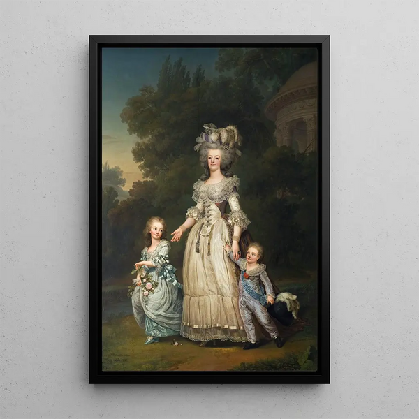 Die Königin Marie-Antoinette von Frankreich und zwei ihrer Kinder beim Spaziergang im Park von Trianon - Adolf Ulrik Wertmüller — gerahmtes Bild an der Wand