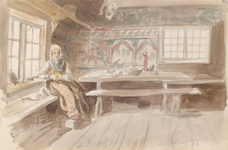 Adolph Tidemand - Interir med sittende kvinne Dalarna.webp