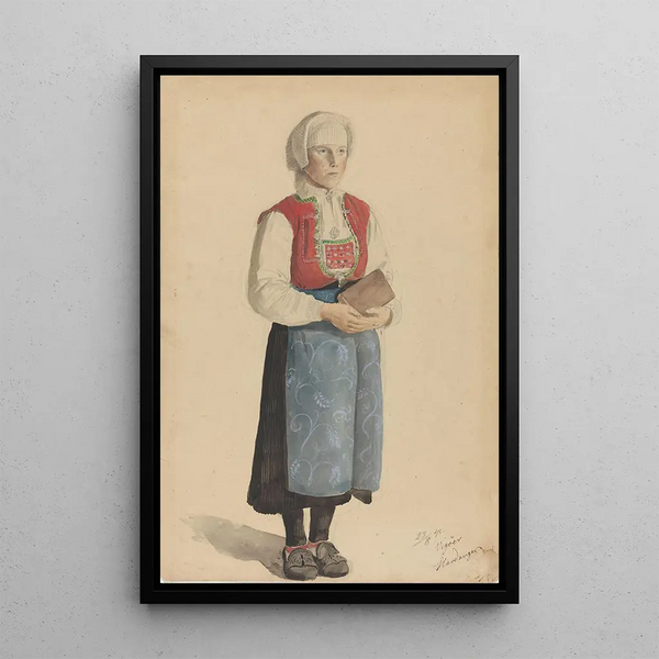 Reproduktion des Gemäldes Frau in traditioneller Tracht Viky - Adolph Tidemand
