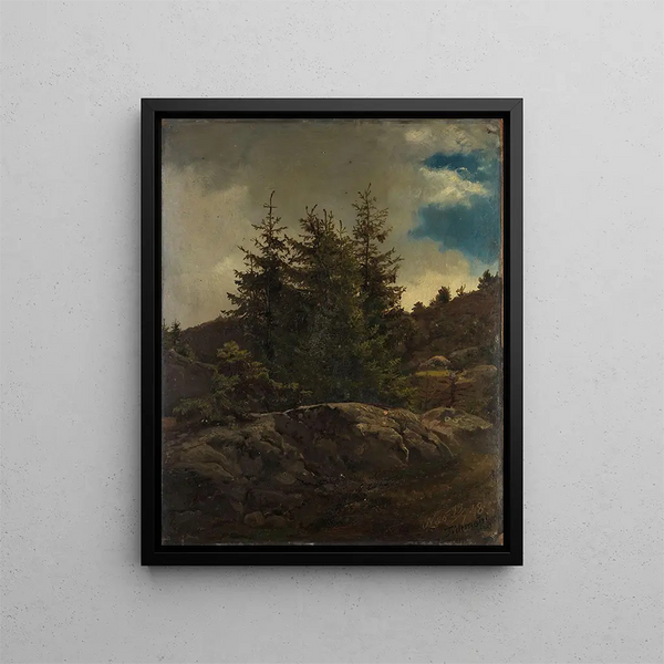 Landschaft von Nes in Hallingdal - Adolph Tidemand — gerahmtes Bild an der Wand