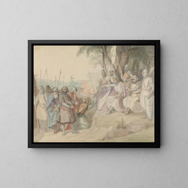 Olaf der Heilige und die gefangenen Könige - Adolph Tidemand — gerahmtes Bild an der Wand