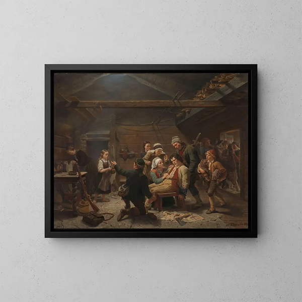 Der Rückkehr des Bärenjägers - Adolph Tidemand — gerahmtes Bild an der Wand