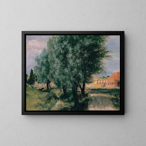 Baustelle mit Weiden - Adolph von Menzel — gerahmtes Bild an der Wand