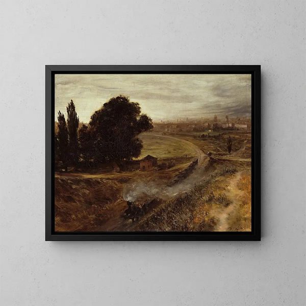 Der Eisenbahnweg Berlin-Potsdam - Adolph von Menzel — gerahmtes Bild an der Wand