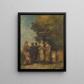 Adolphe Monticelli - Cinq jeunes femmes dans un jardin devant une fontaine.webp