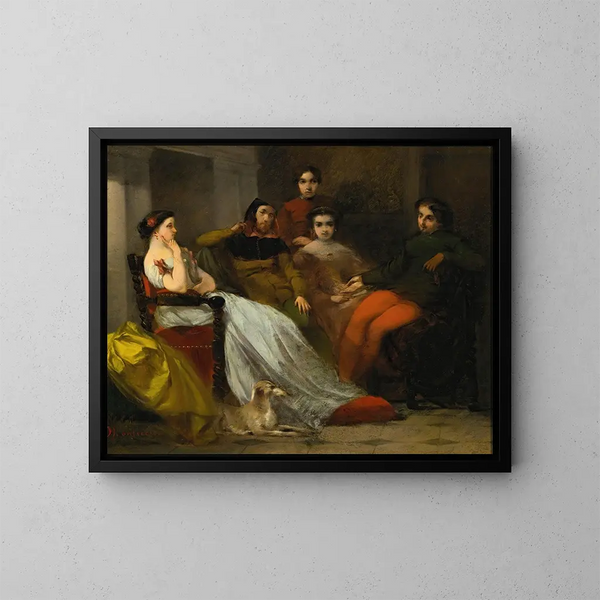 Gespräch nach dem Abendessen - Adolphe Monticelli — gerahmtes Bild an der Wand