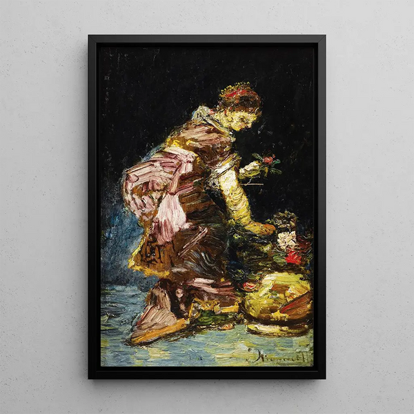 Reproduktion des Gemäldes Junge Frau, die Blumen arrangiert - Adolphe Monticelli