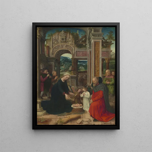 L'Adoration des bergers - Adriaen Isenbrandt — gerahmtes Bild an der Wand