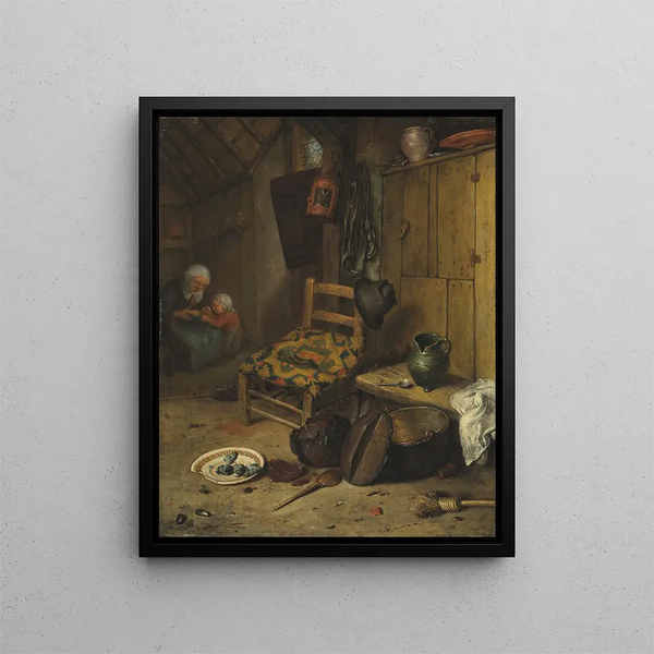 Ein Kücheneinrichtung mit einer Mutter und ihrem Kind - Adriaen van Ostade — gerahmtes Bild an der Wand