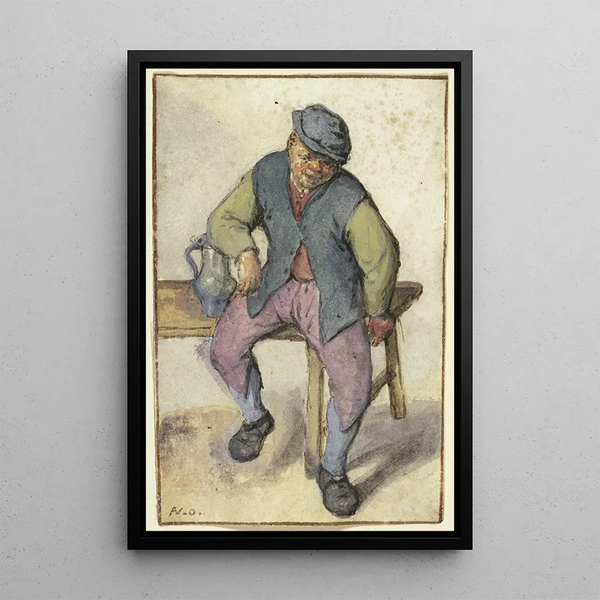 Ländliche Frau sitzend an einem Tisch - Adriaen van Ostade — gerahmtes Bild an der Wand