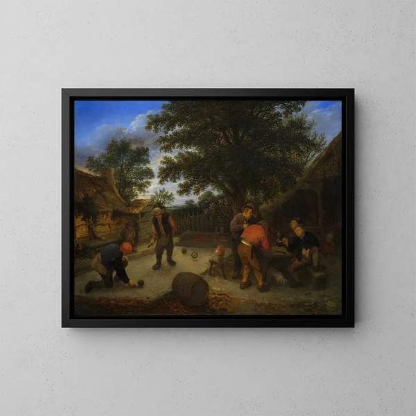 Spieler im Garten der Herberge - Adriaen van Ostade — gerahmtes Bild an der Wand