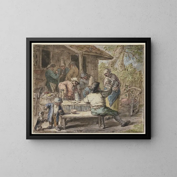 Bauern mit Kindern vor einem Haus - Adriaen van Ostade — gerahmtes Bild an der Wand