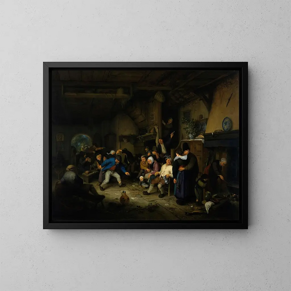 der tanzenden Bauern in einer Taverne - Adriaen van Ostade — gerahmtes Bild an der Wand