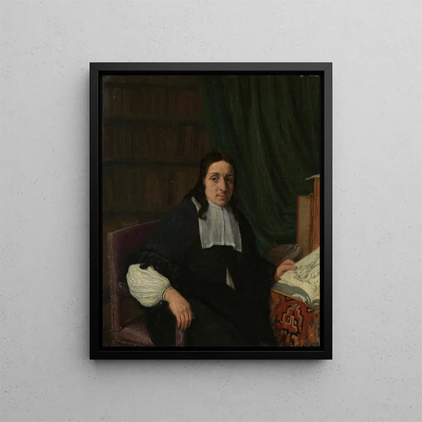 Portrait eines Sammlers, vielleicht Constantijn Sennepart 1625-1703 - Adriaen van Ostade — gerahmtes Bild an der Wand