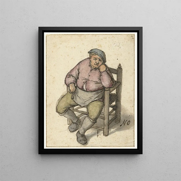Mann sitzend mit einer Pfeife - Adriaen van Ostade — gerahmtes Bild an der Wand