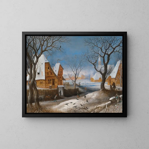 Ein Winterlandschaft mit Figuren in einem Dorf - Adriaen van Stalbemt — gerahmtes Bild an der Wand
