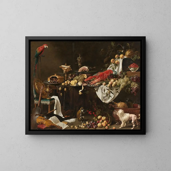 Naturmorte beim Bankett - Adriaen van Utrecht — gerahmtes Bild an der Wand