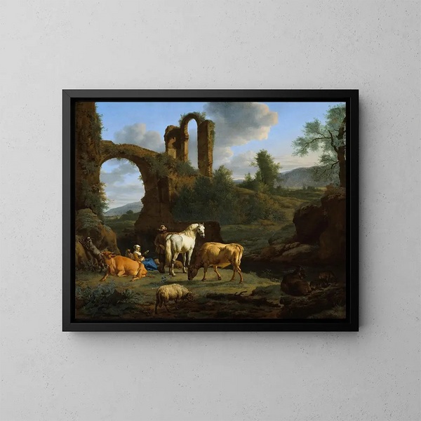 Landschaft mit Ruinen - Adriaen van de Velde — gerahmtes Bild an der Wand
