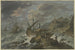 Sturm auf See an einer felsigen Küste mit einem gestrandeten Schiff - Adriaen van der Cabel — Ansicht des Kunstwerks