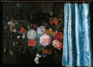 Adriaen van der Spelt - TrompelOeil Still Life with a Flower Garland and a Curtain.webp