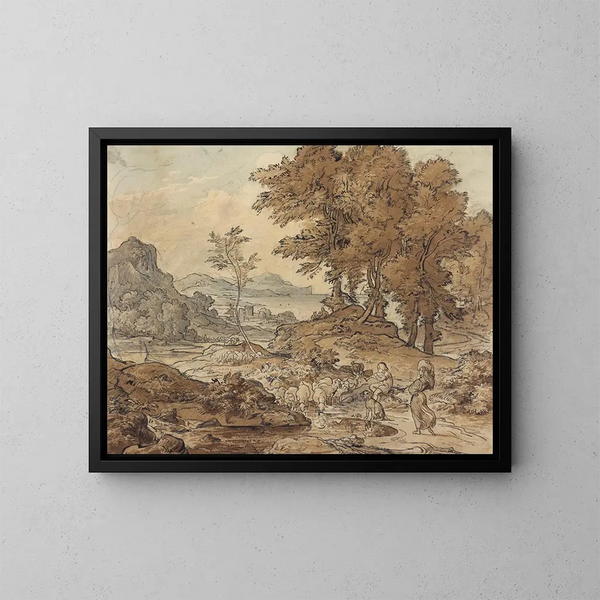 Italienisches Landschaftsgemälde mit Schafherden - Adrian Ludwig Richter — gerahmtes Bild an der Wand