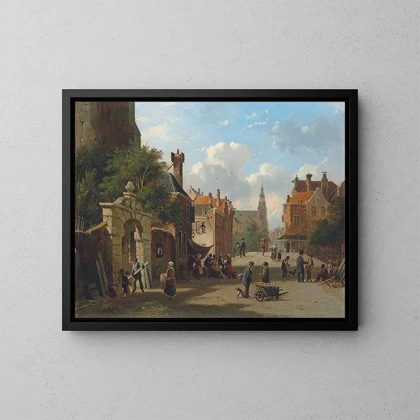 Eine belebte Straße in den Niederlanden - Adrianus Eversen — gerahmtes Bild an der Wand