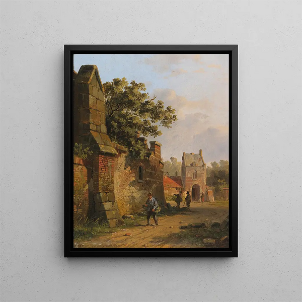Figuren an einer Stadtmauer - Adrianus Eversen — gerahmtes Bild an der Wand
