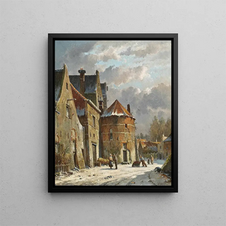 Adrianus Eversen - Figures On A Dutch Street Winter.webp