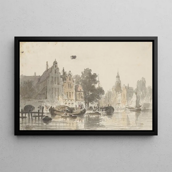 Stadtansicht mit Kanal - Adrianus Eversen — gerahmtes Bild an der Wand