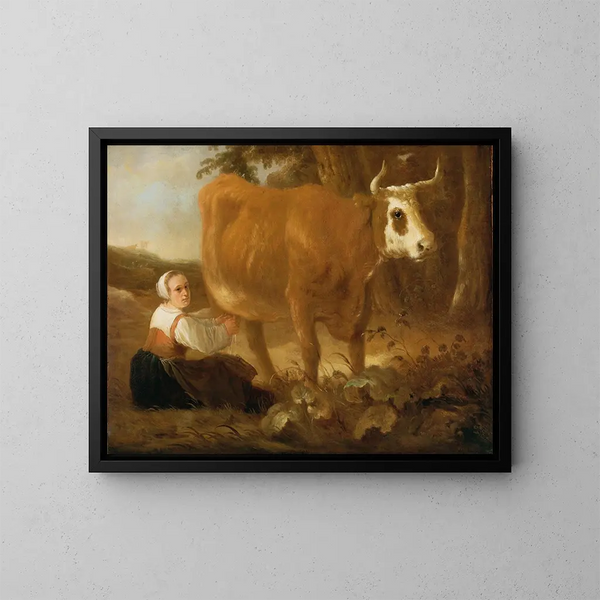Eine Milchmagd mit einer Kuh - Aelbert Cuyp — gerahmtes Bild an der Wand