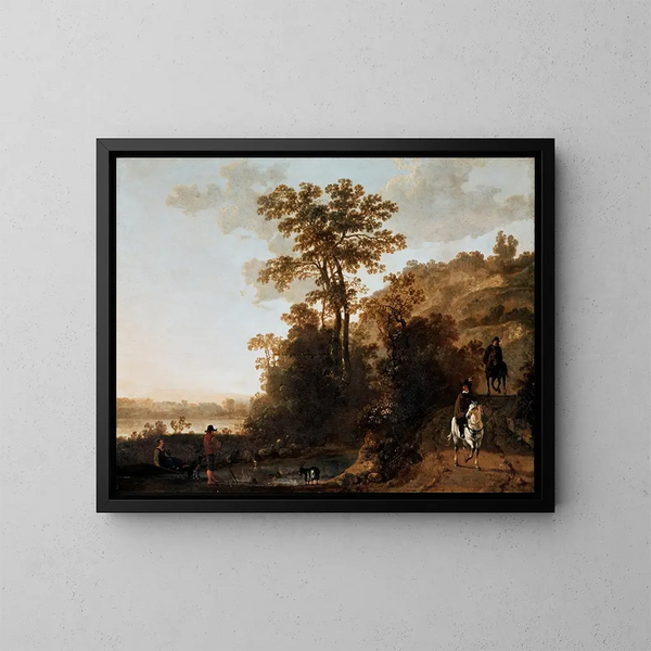 Eine Abendspaziergang in der Nähe eines Flusses - Aelbert Cuyp — gerahmtes Bild an der Wand