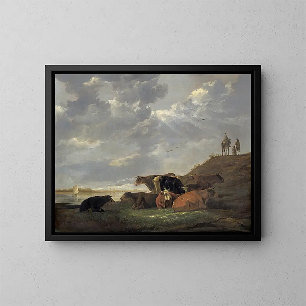 Flusslandschaft mit Kühen - Aelbert Cuyp — gerahmtes Bild an der Wand