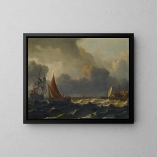 Aernout Smit - A Smalschip Closed Hauled In A Stiff Breeze With A Flagship Offshore To The Left And A Jetty To The Right.webp