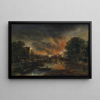 Aert van der Neer - A Moonlit Landscape With A Burning Village.webp