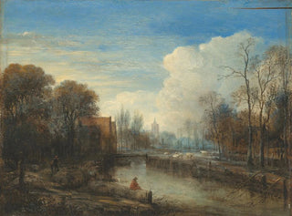 Ein Flusslandschaft mit einem Fischer und Schafen am Ufer - Aert van der Neer — Ansicht des Kunstwerks