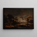 Landschafts-Kunstdruck bei Mondschein mit Blick auf den Fluss Amstel und das Schloss Kostverloren - Aert van der Neer — gerahmtes Bild an der Wand