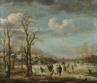 Winterlandschaft in der Nähe einer Stadt mit kahlen Bäumen - Aert van der Neer — Ansicht des Kunstwerks