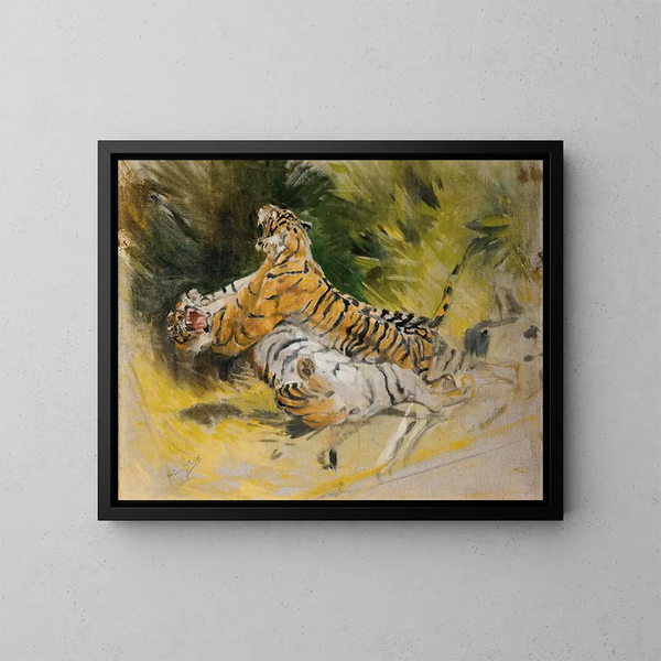 Zwei Tiger im Kampf - Aimé Morot — gerahmtes Bild an der Wand